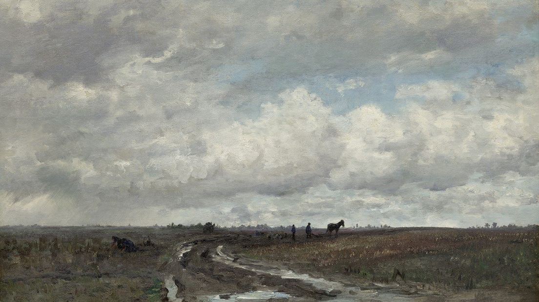 Het schilderij Landschap nabij Vries met Ploegende Boer (Rechten: Drents Museum)