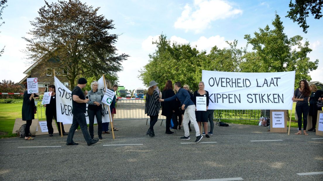 Protest tegen het ruimen van kippen in Witteveen vanwege de fipronilaffaire (Rechten: ANP/Eric Brinkhorst)