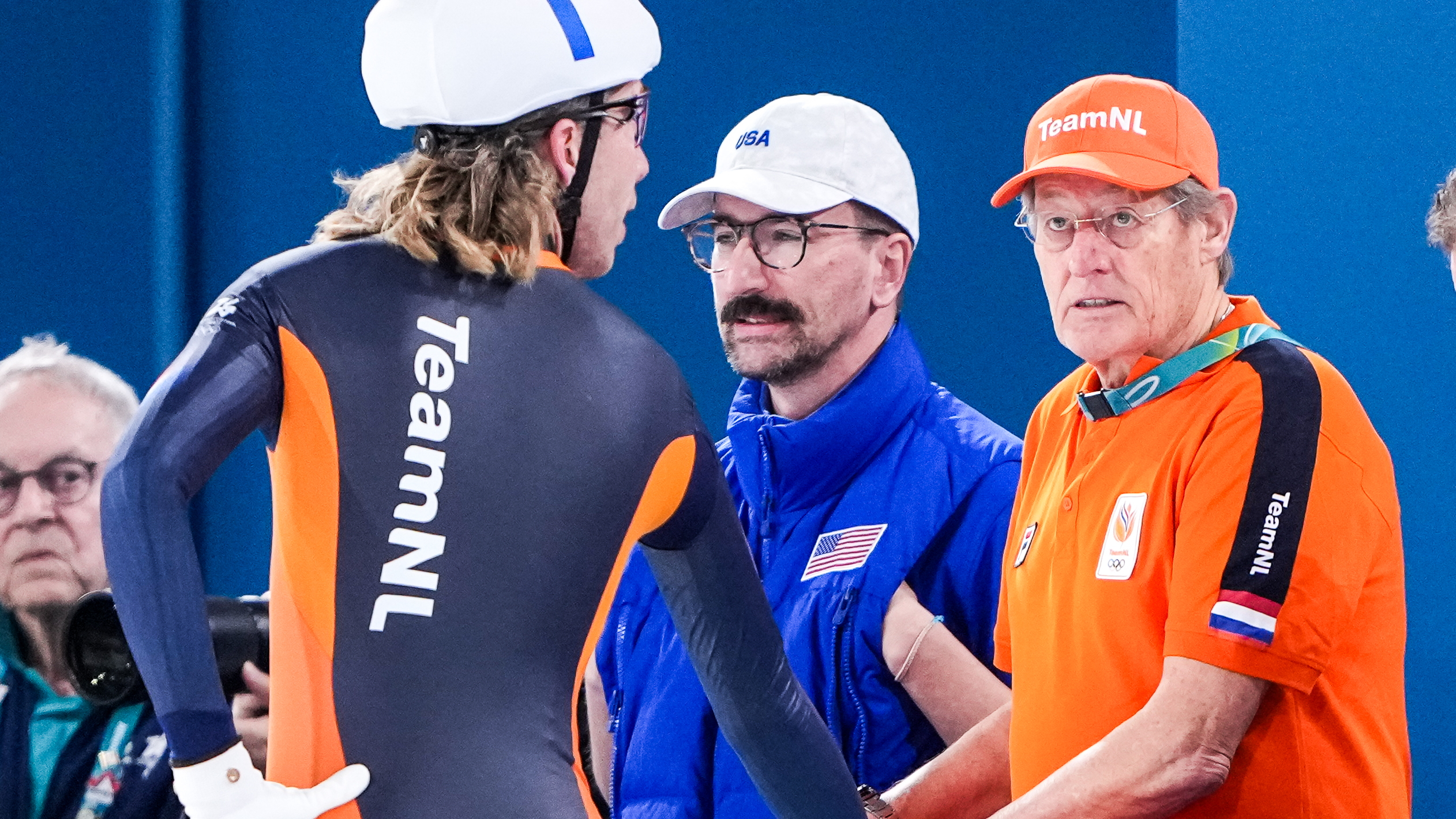 Jillert Anema mei Jorrit Bergsma op de Olympyske Spelen yn Milaan