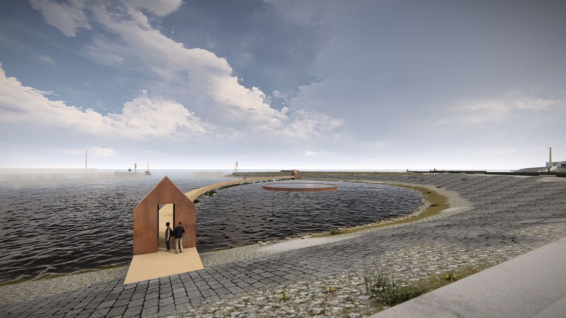 Het ontwerp van het getijde-kunstwerk in de haven van Lauwersoog