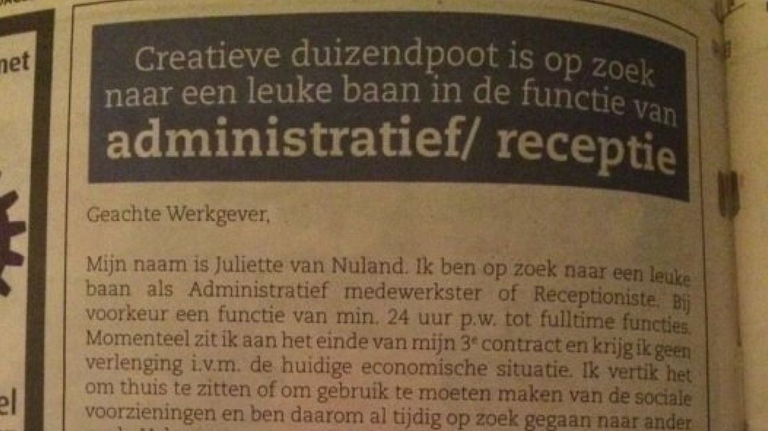 Juliette (23) vindt baan na originele actie