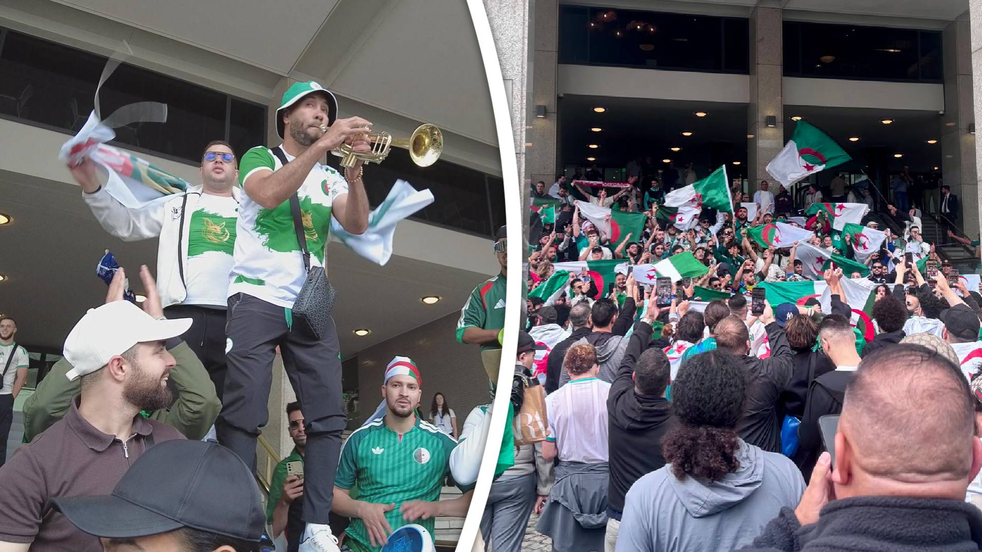 De Algerijnen vieren feest voorafgaand aan de wedstrijd.
