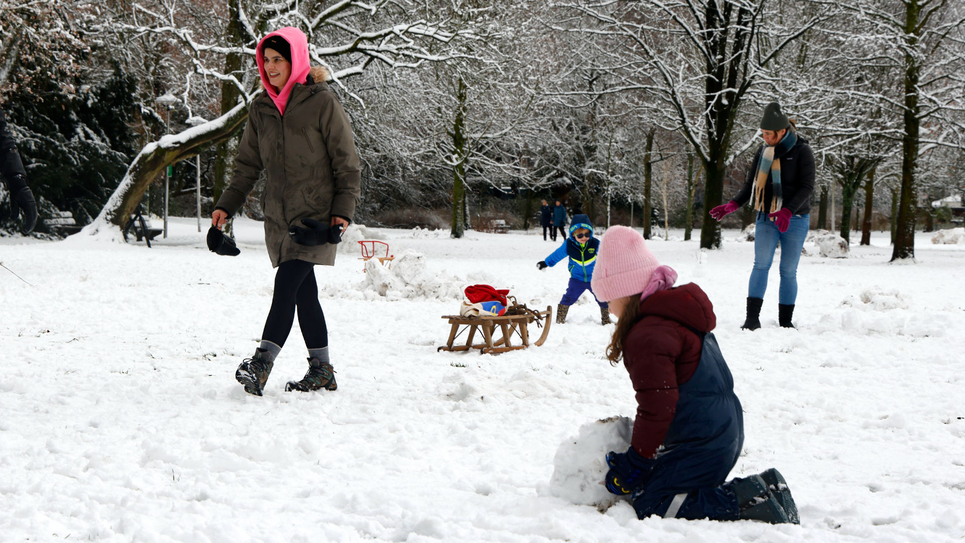Sneeuwpret in Park Oog in Al