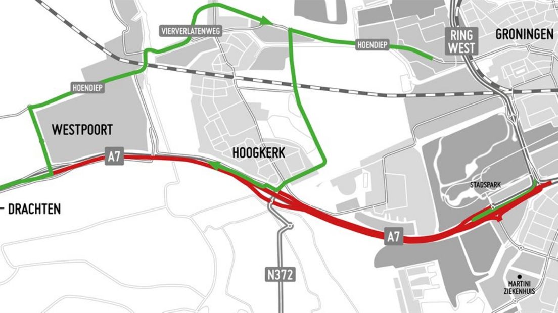 De omleidingen richting Drachten