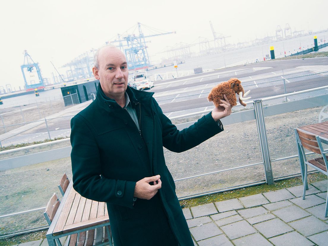 Met een beetje fantasie is er volgens Yves van Erp van het Havenbedrijf Rotterdam enige gelijkenis tussen Matty en de kranen op de Tweede Maasvlakte - Foto Thijs Kern