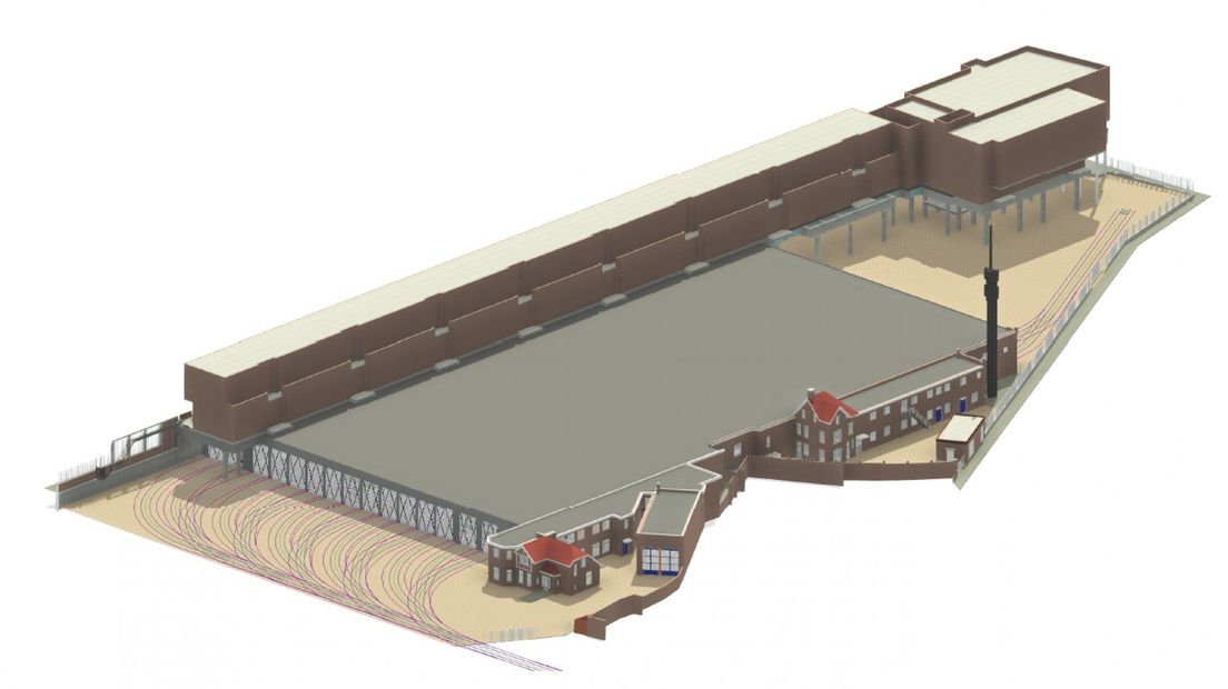 Volgens de plannen verrijst op het terrein een nieuwe stallingshal met een plat dak