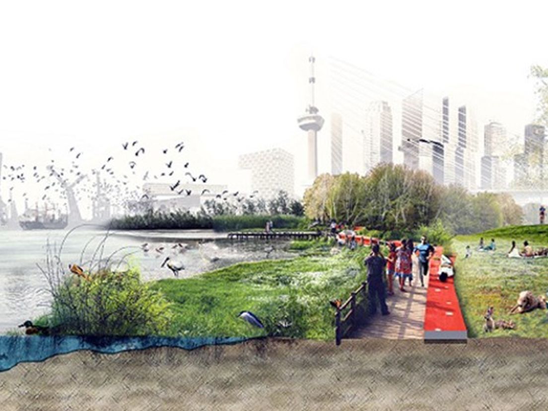Artist impression: De rivier als getijdenpark van De Urbanisten
