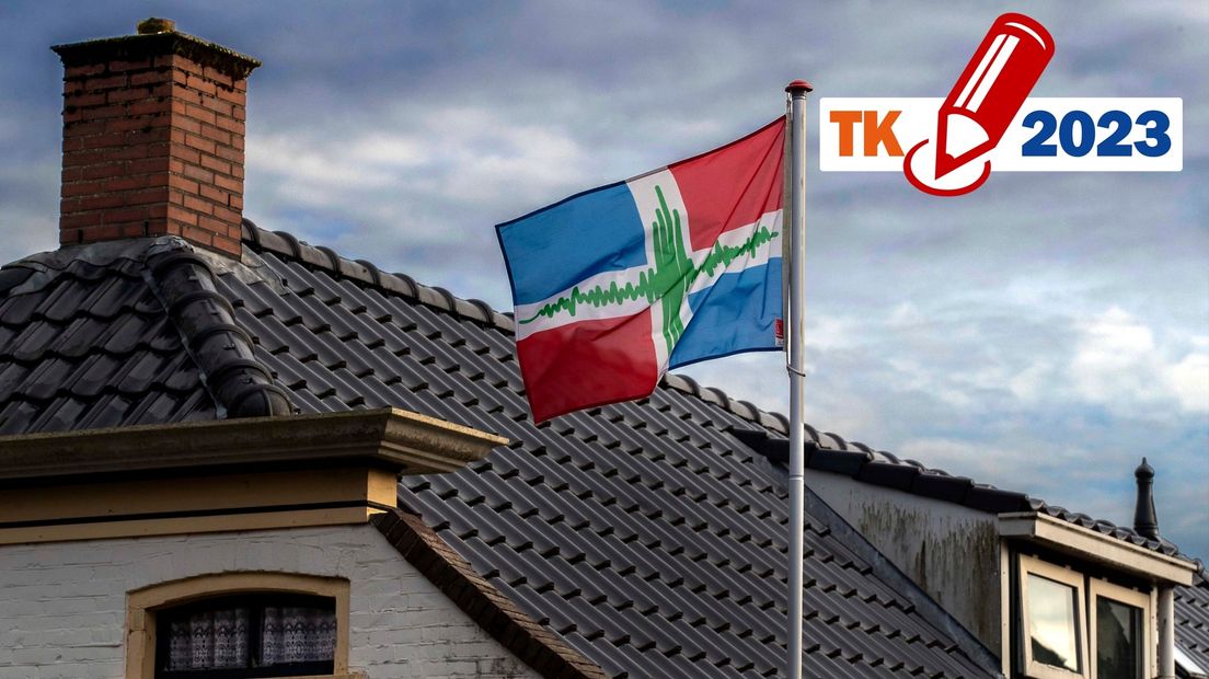 De Groningse 'bevingsvlag' gehesen bij een woning