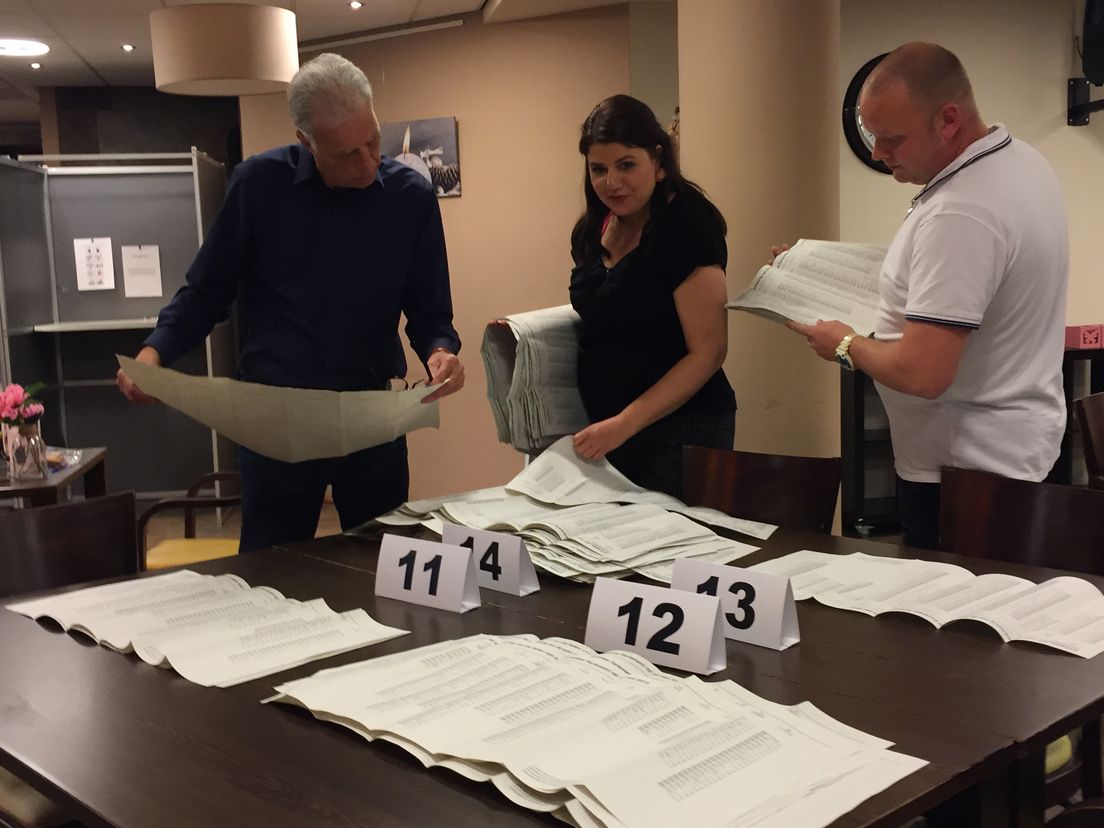 Stemmen tellen op stembureau aan Soendalaan