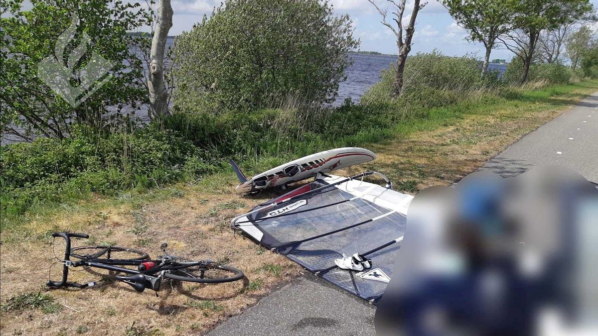 Windsurfer bij Wanneperveen kan zeil niet vasthouden: fietser raakt gewond