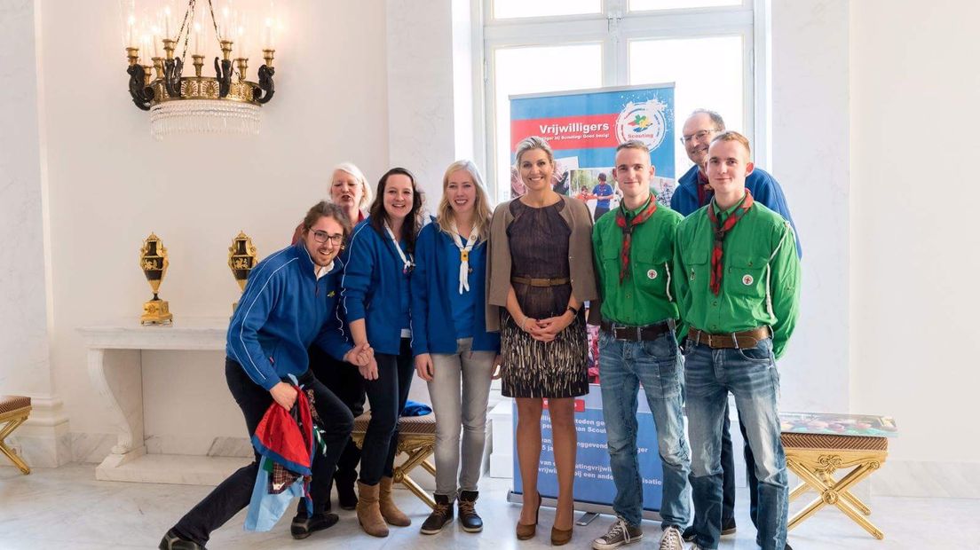 Guido en Maxime Broer uit Meppel (r) op bezoek bij Koningin Máxima (Rechten: Scouting Nederland)