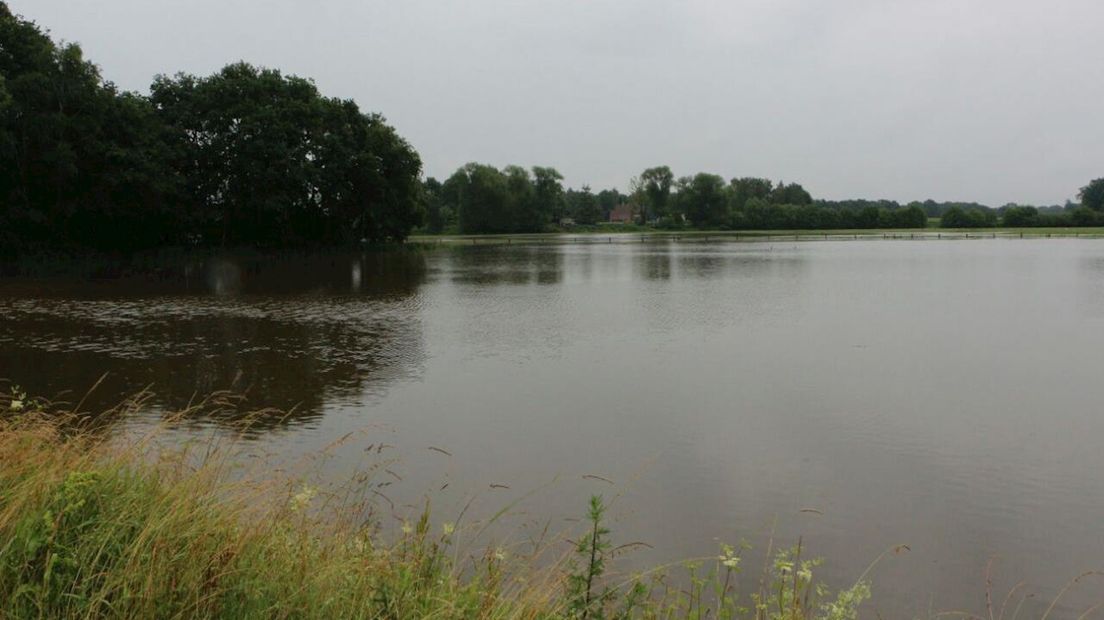 Hoog water in de Dinkel door extreme regenval