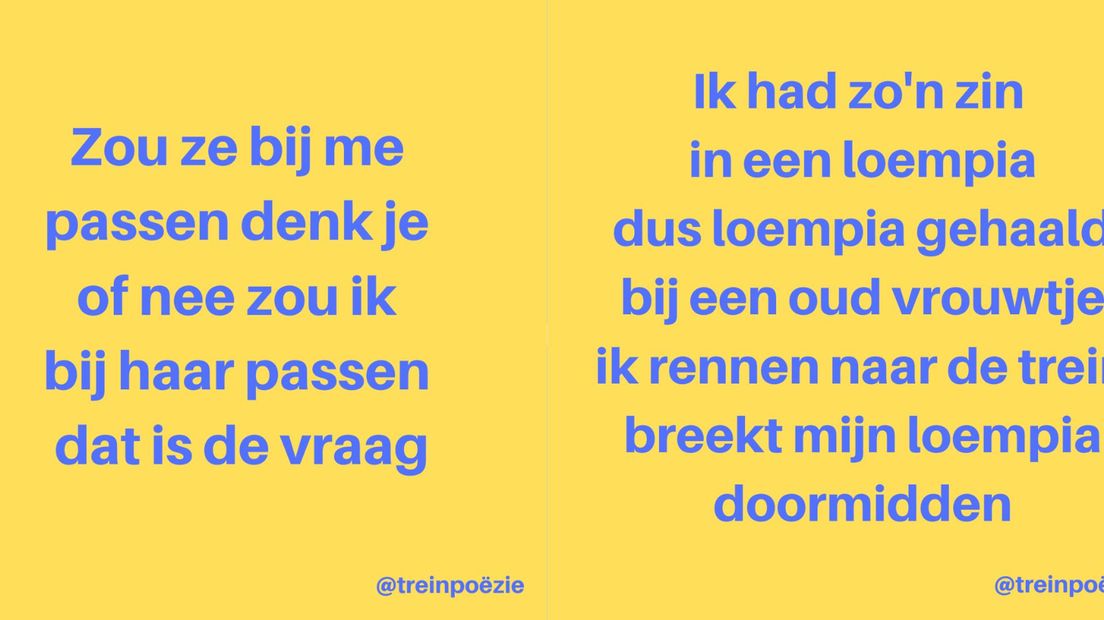 Twee werken van Treinpoëzie, ook te vinden op instagram onder dezelfde naam.