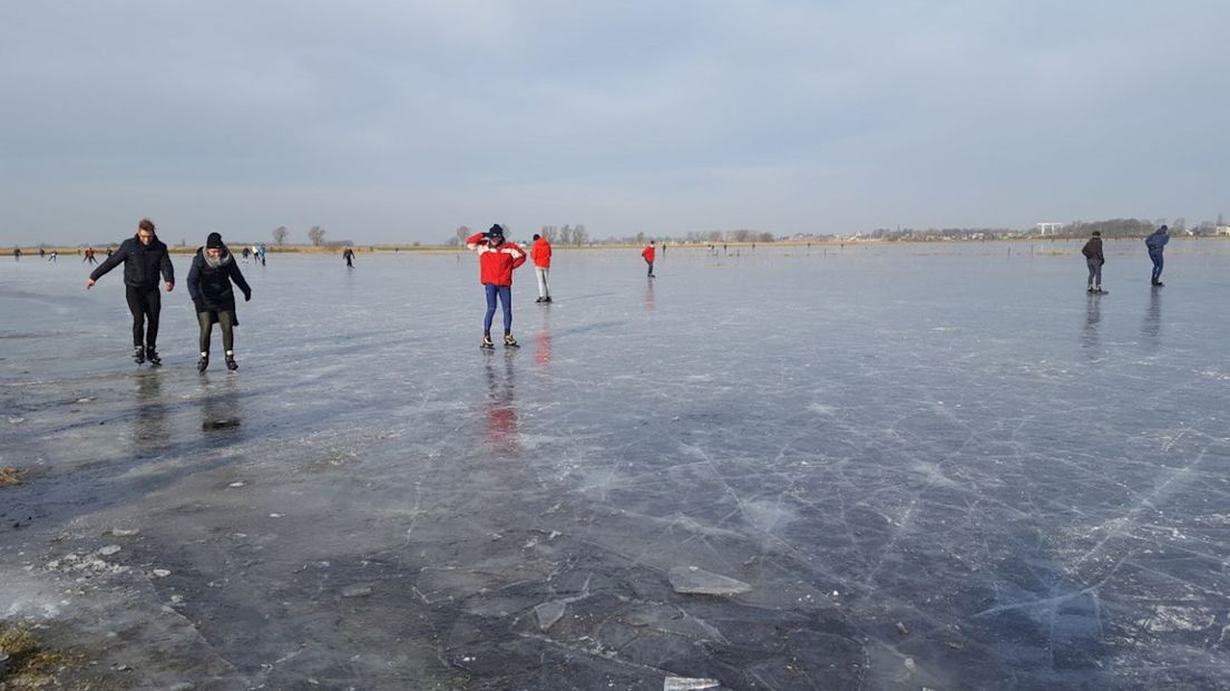 Schaatsen op natuurijs: op de uiterwaarden van het Zwarte Water kon het