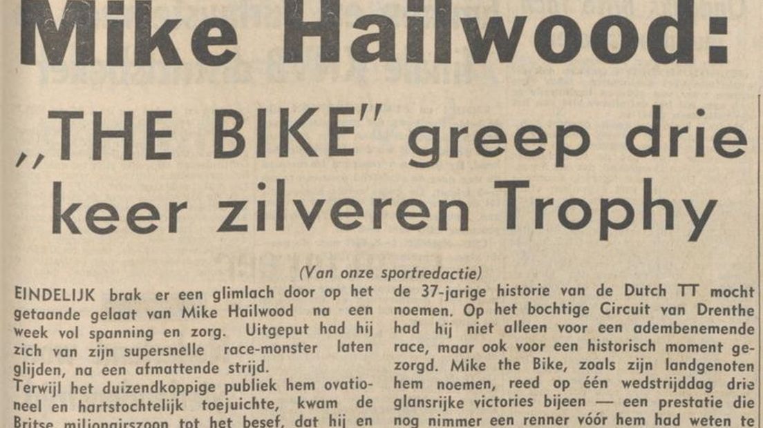 Mike Hailwood in het Nieuwsblad van het Noorden 26 juni 1967 (Rechten: Delpher)