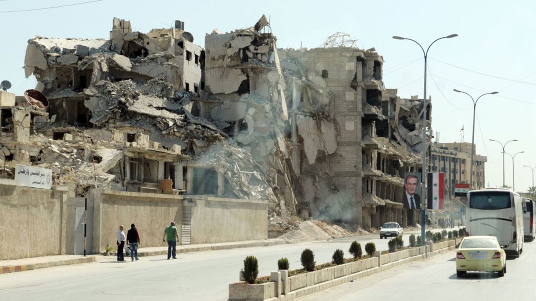 Een gebouw in puin in Syrië