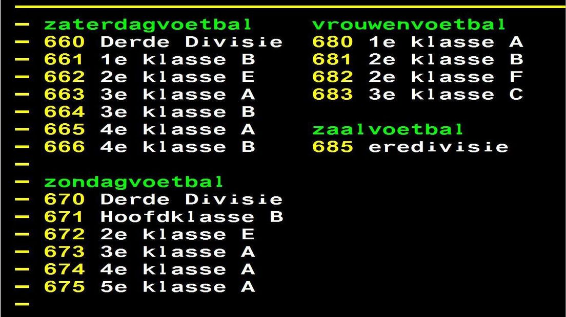 De pagina's 680 tot en met 683 zijn gereserveerd voor de vrouwenvoetbalcompetities