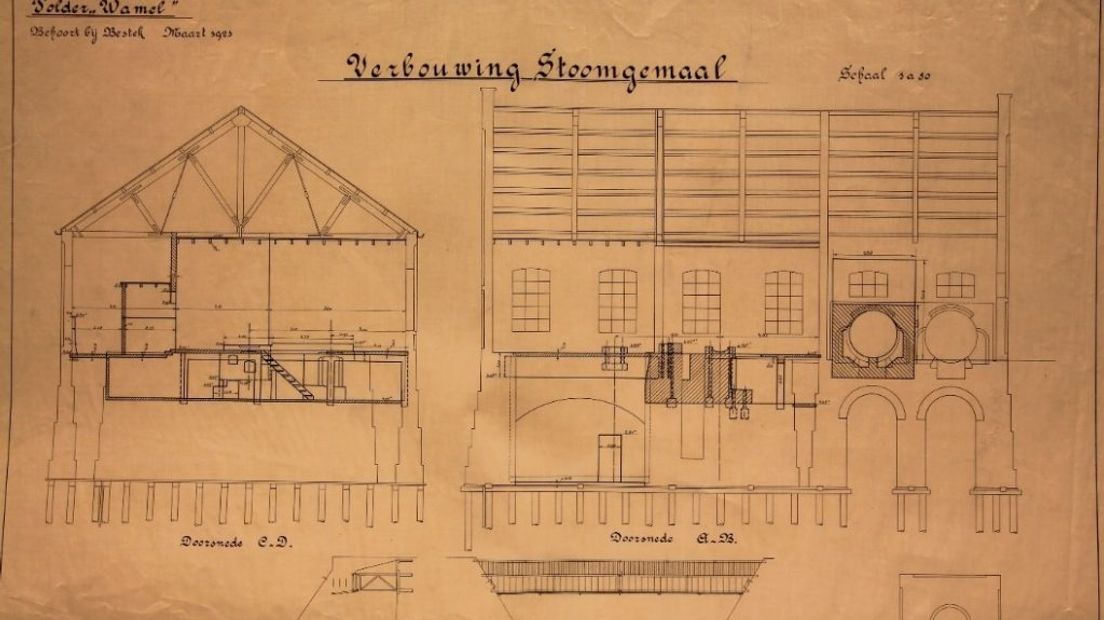 De bouwtekening van de verbouwing in 1923.