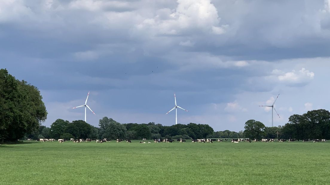 Windmolens vlak over de grens van Noordoost Twente, in Duitsland