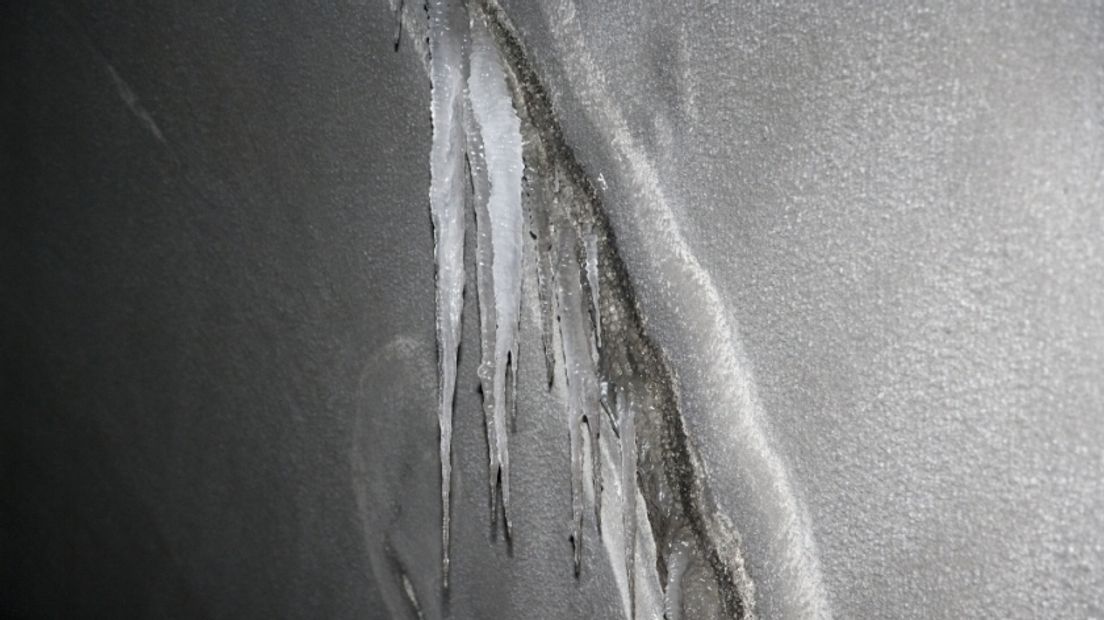 De ijspegels in de Westerscheldetunnel kunnen soms wel een meter lang worden