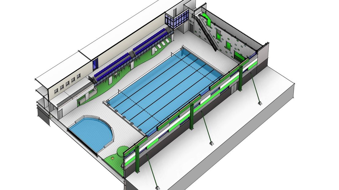 Het ontwerp van het nieuwe zwembad.