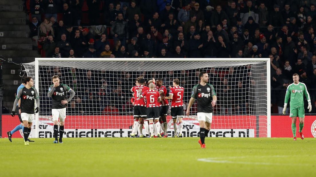 De spelers van FC Groningen druipen af na de 2-0 van Hirving Lozano