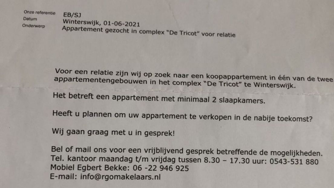 De brief van de makelaar.