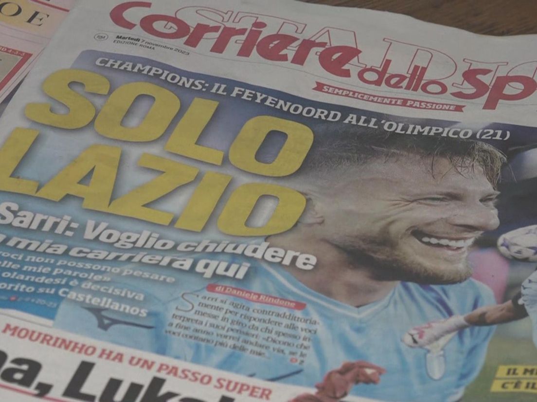 Ciro Immobile staat op de voorpagina van de Italiaanse sportkrant Corriere dello Sport voorafgaand aan Lazio-Feyenoord