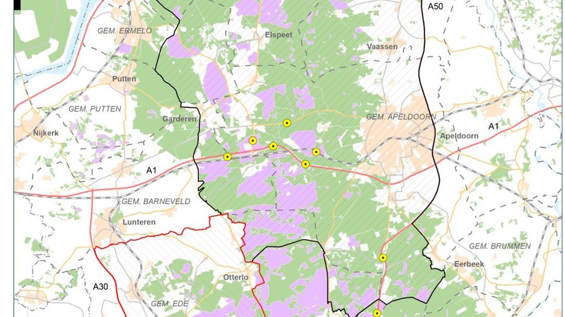 Overzichtskaart leefgebied wolf in Gelderland