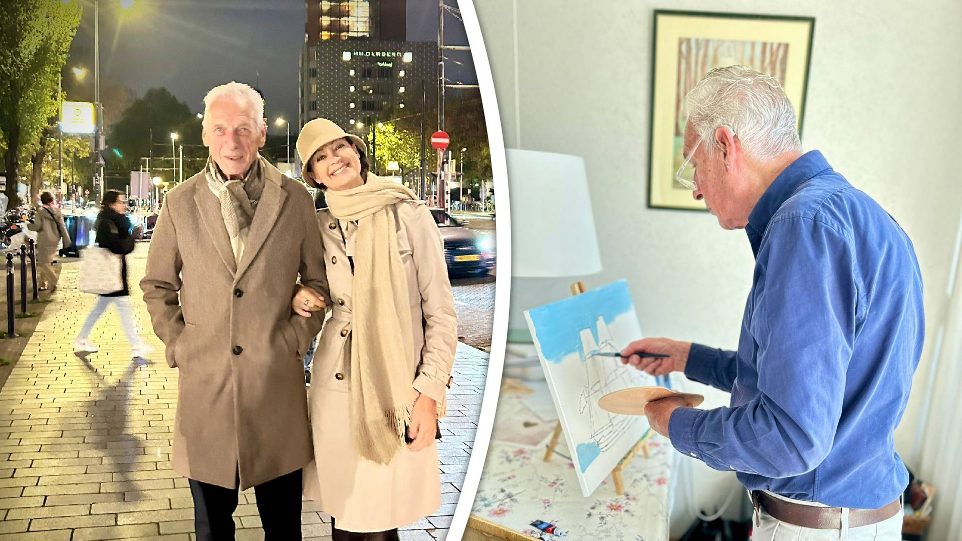 L: Paola en haar vader. R: Paola's vader tijdens het schilderen.