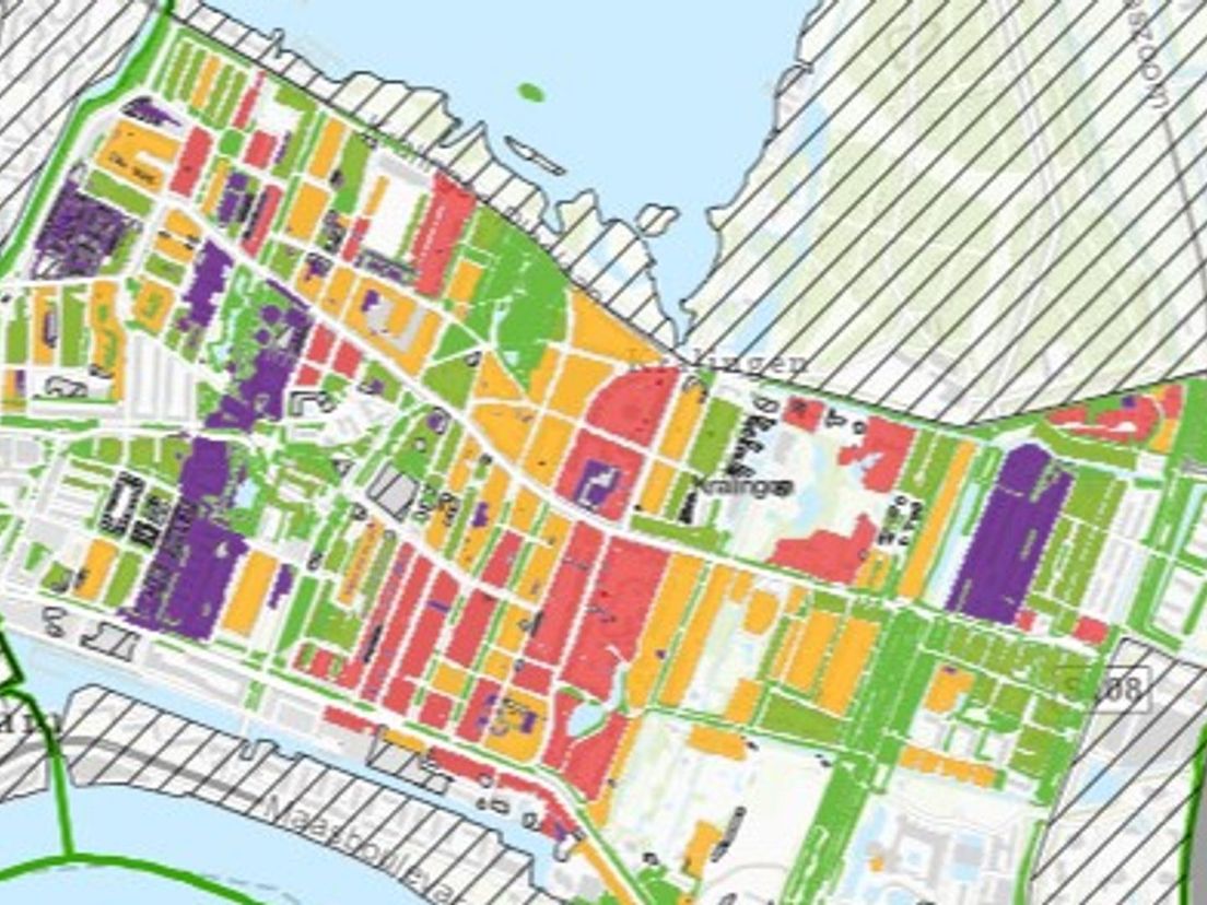 De rode kleur en de oranje kleur geven lood in de grond in Rotterdam-Kralingen aan