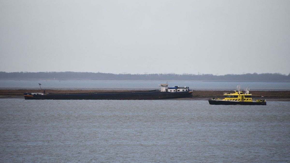 Vastgelopen vrachtschip op zandbank Westerschelde weer los
