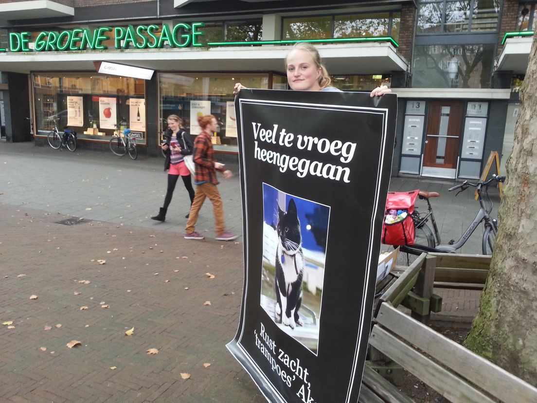 Bazinnetje Silke Reijngoud met haar Ake A0 abri-formaat in memoriam- poster