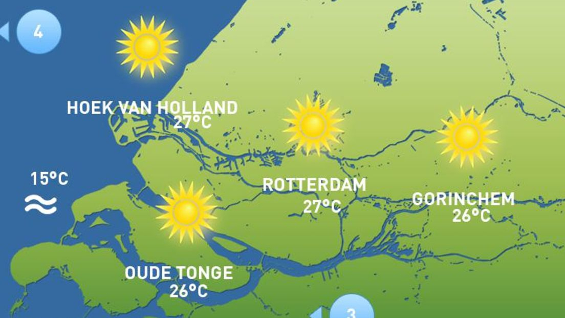 Zonnig, warm en zomerse temperaturen.