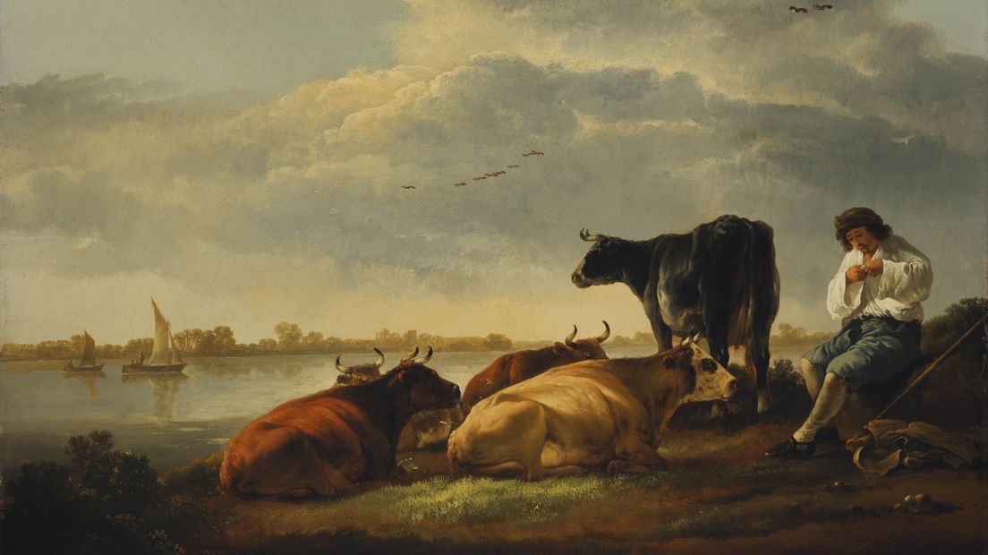 Albert Cuyp: Rivierlandschap met herder en koeien