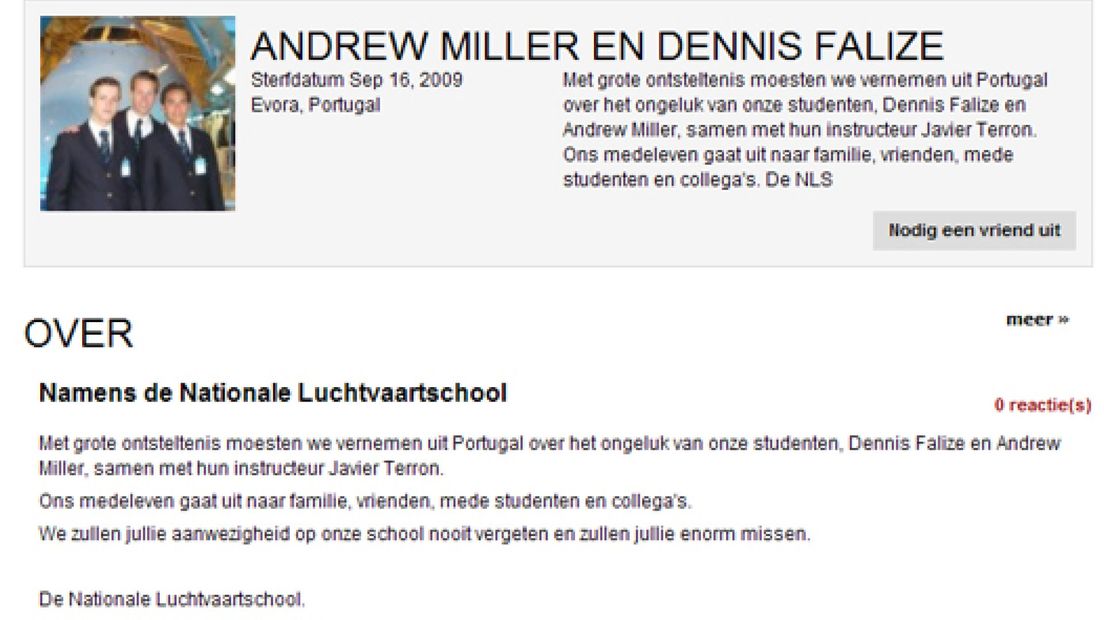 Luchtvaartschool opent condoleanceregister