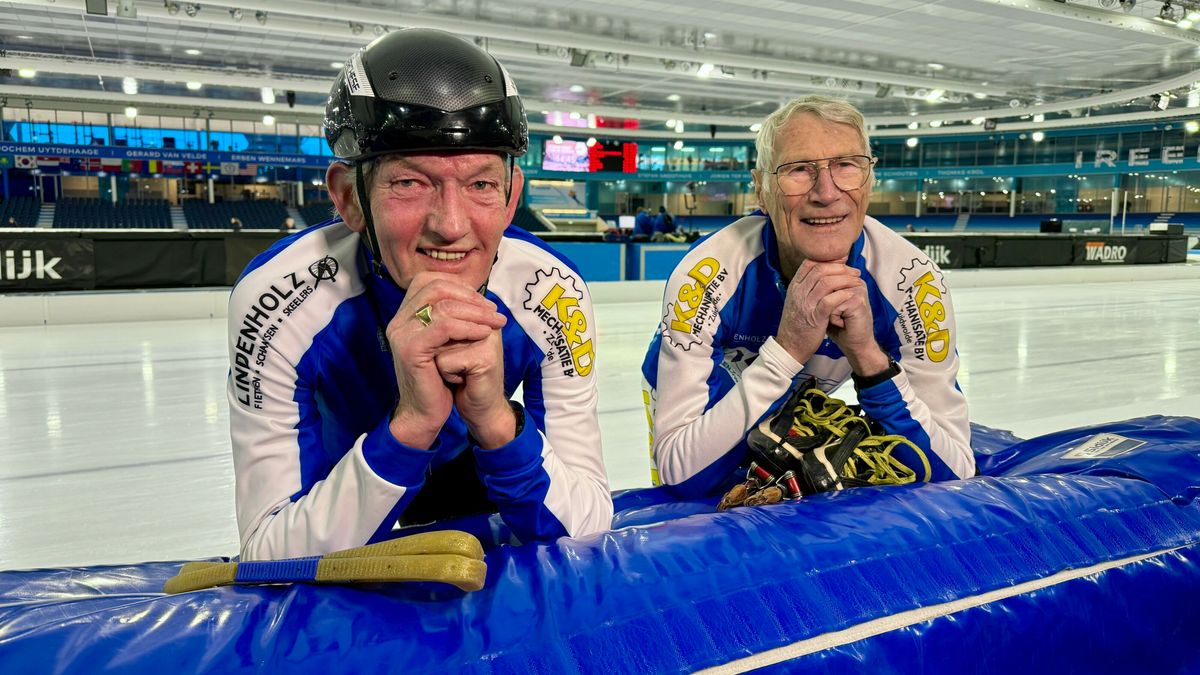 Klaas Hulst (84) en Engbert van der Woude (79) schaatsen nog altijd mee om de prijzen