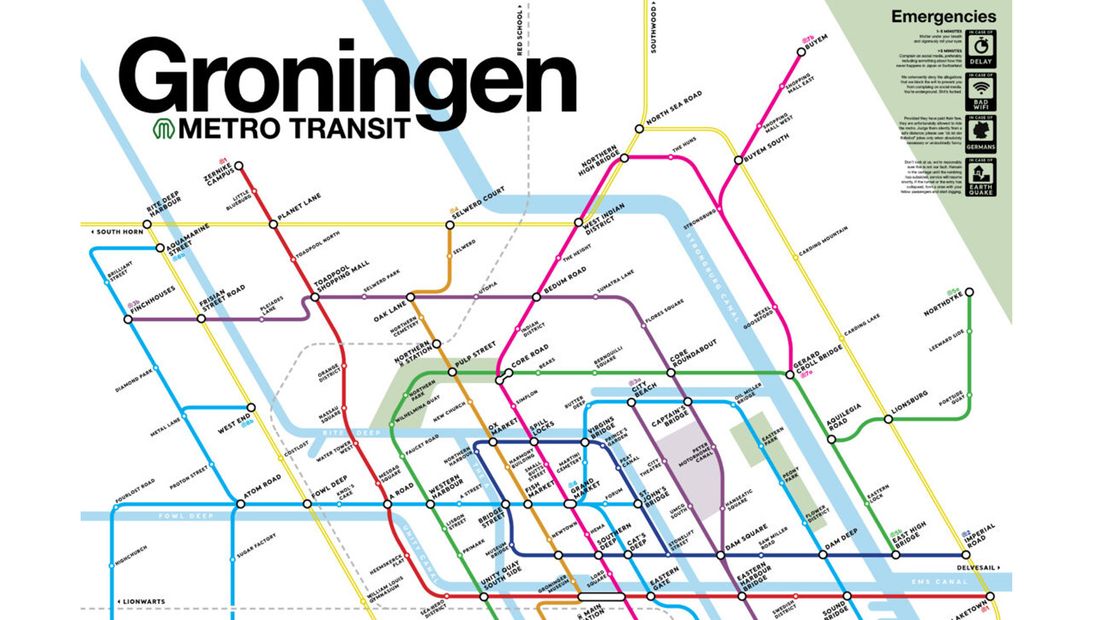 Een stuk van de fictieve metrokaart van Groningen