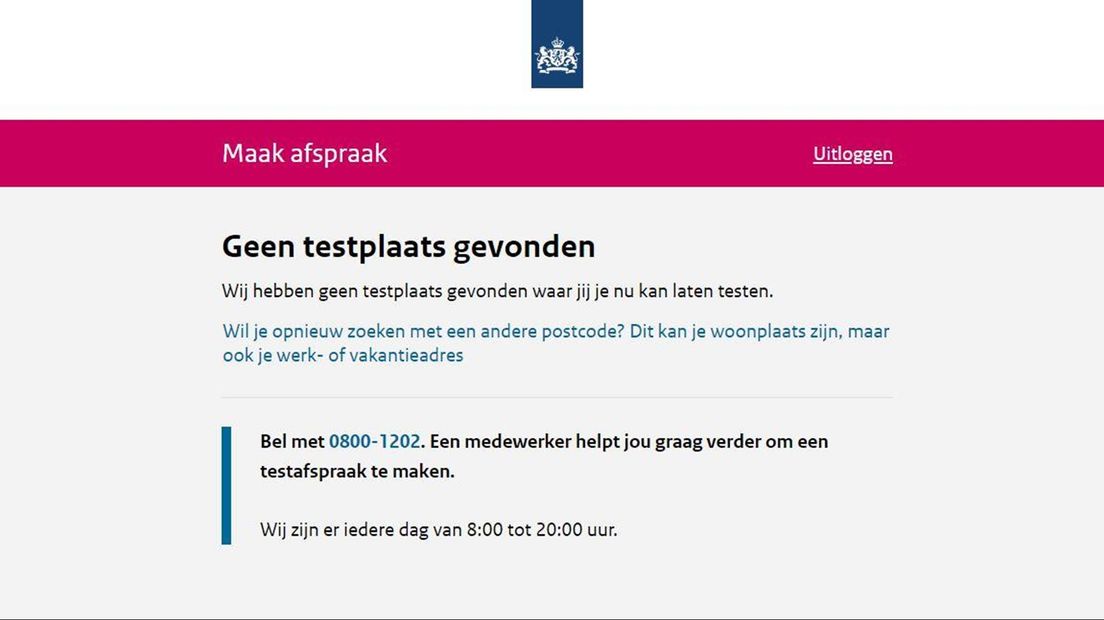 Geen mogelijkheid om online een afspraak te maken