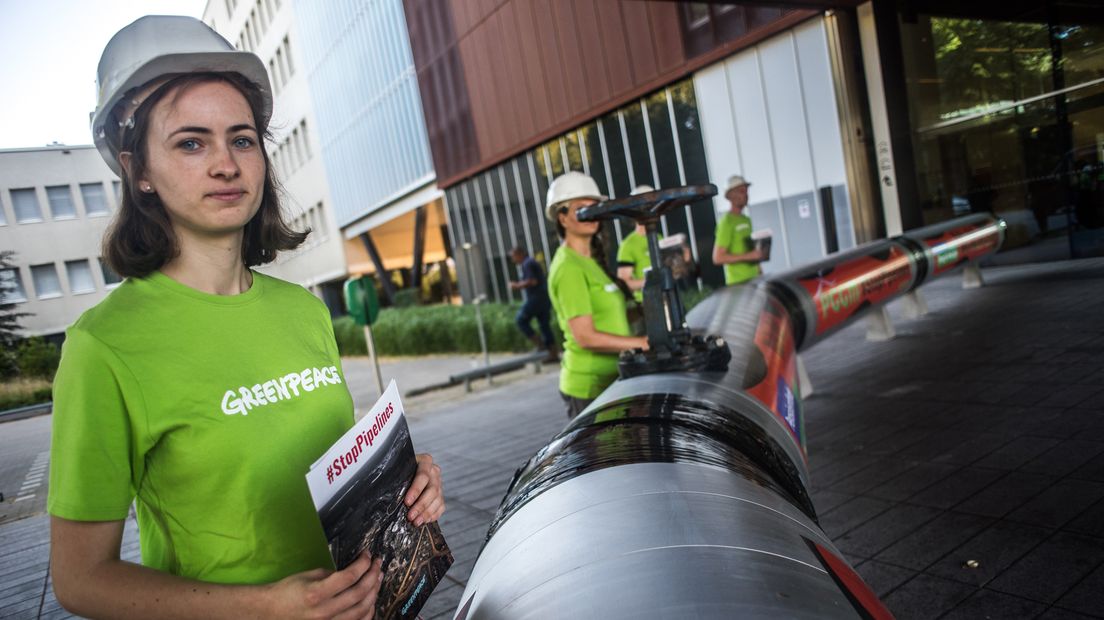 Medewerkers van Greenpeace voeren actie in Zeist