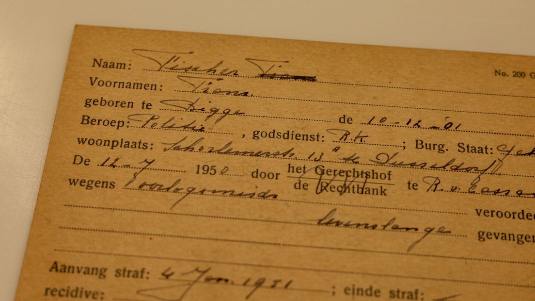 Het inschrijfkaartje van Franz Fischer in Veenhuizen
