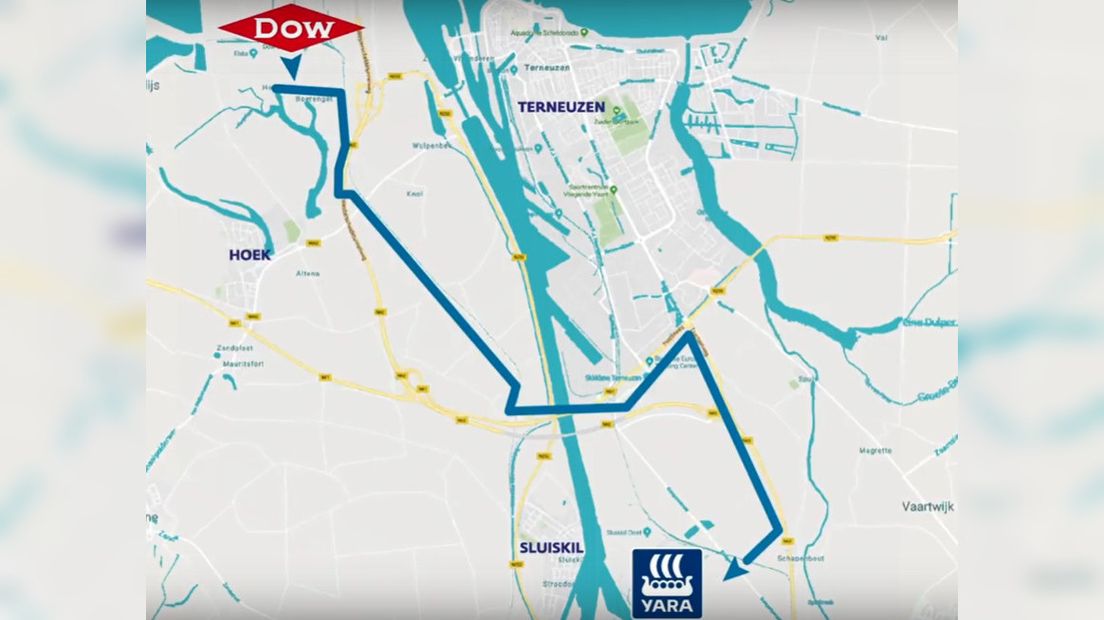 Zo loopt de waterstofleiding tussen Dow en Yara