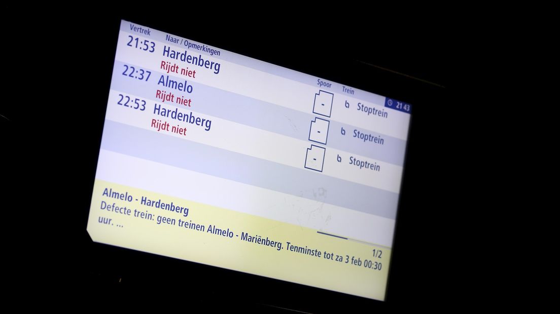 Tussen Almelo en Hardenberg rijden geen treinen