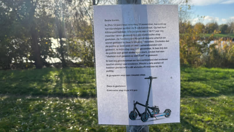 De oproep van Pim hangt onder meer bij het Aart Alblaspad.