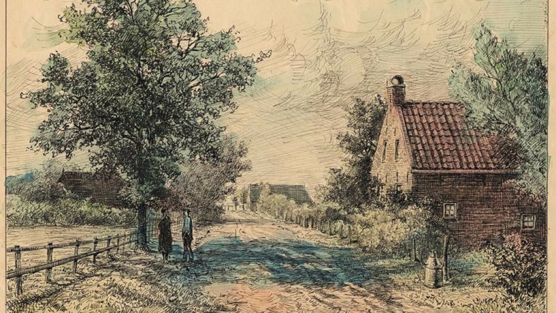 Een tekening-aquarel van Smalle Ee in 1950