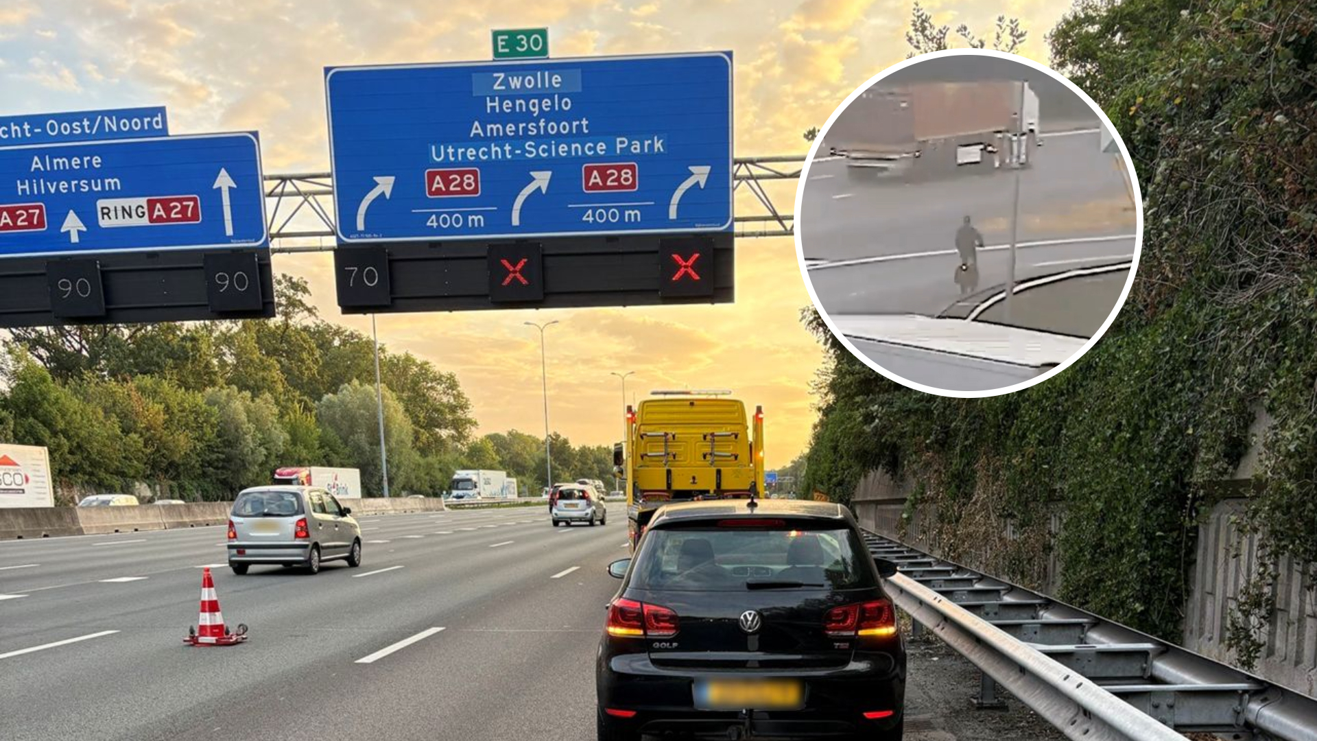 Man die fietsend over snelweg reed na pech had auto gestolen