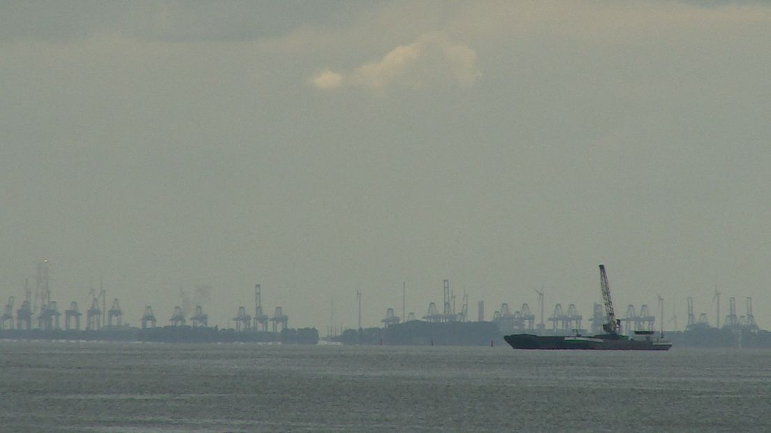 De kranen van de Antwerpse haven gezien vanuit Hansweert