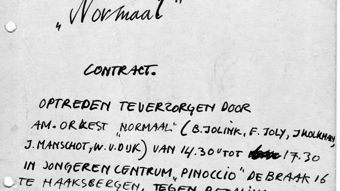 Het contract voor een try-out in Haaksbergen, enkele weken voor de grote doorbraak in Lochem.