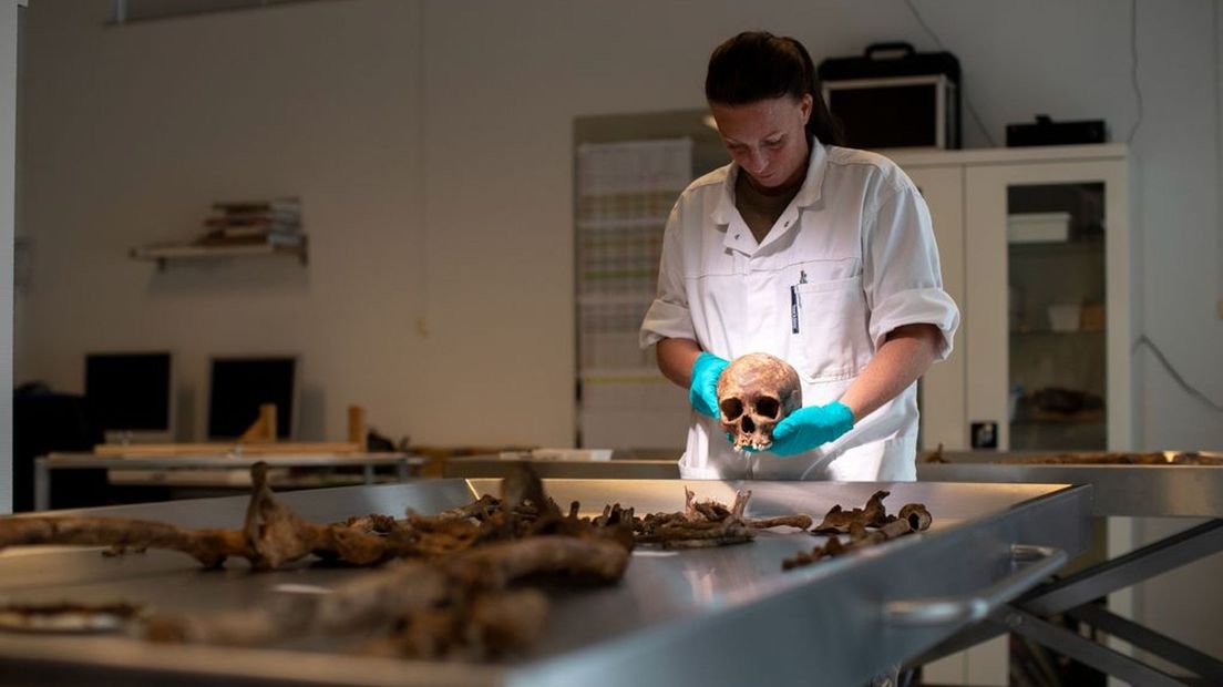 Els Schiltman aan het werk in het laboratorium van de Bergings- en Identificatiedienst.