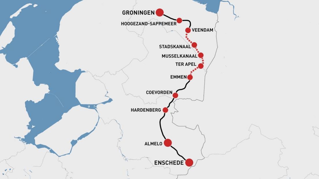 Het beoogde traject van de Nedersaksenlijn